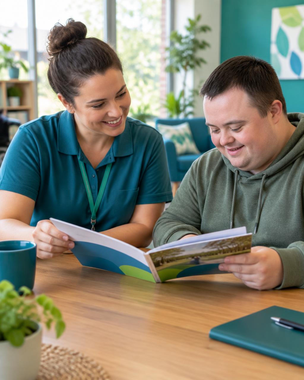 A support worker explaining NDIS information to a participant