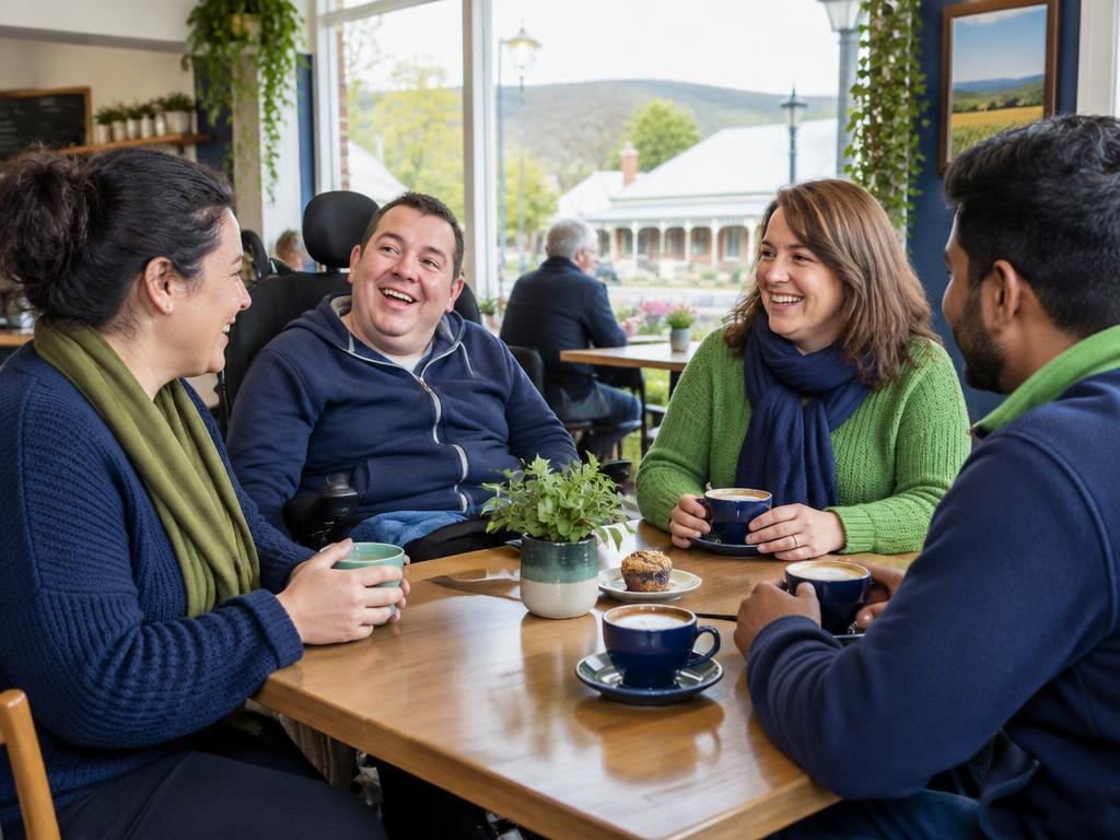Friends sharing conversation at a community café